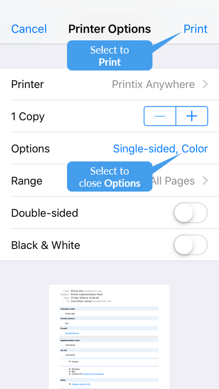 how to print selected text on ipad