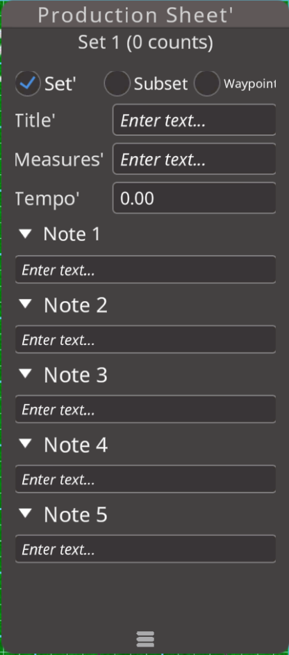Production Sheet Information