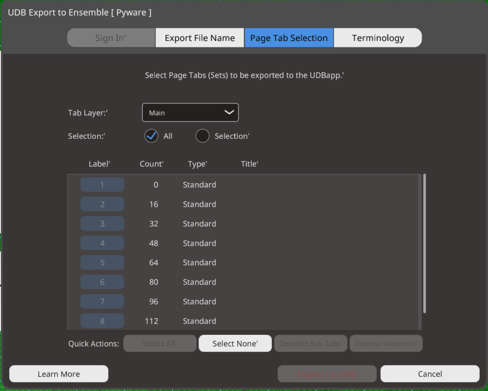 UDB Page Tab Selection