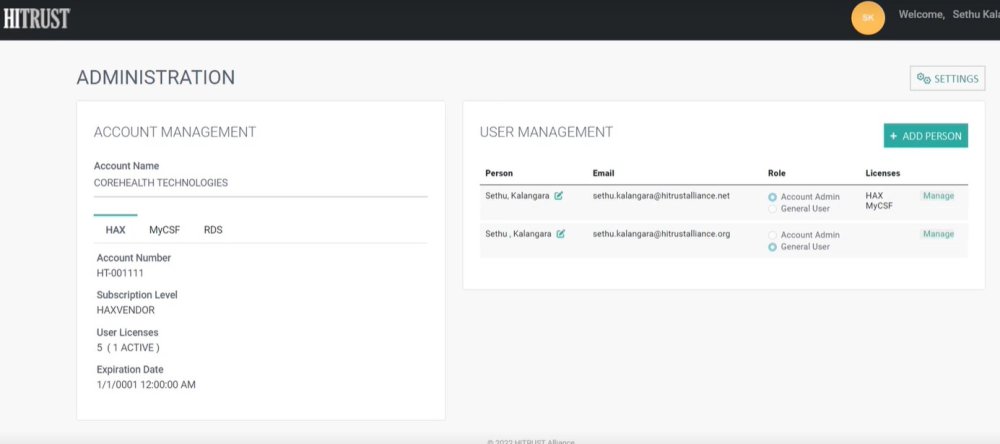 Figure 2: The Administration screen for managing an organization's user accounts.