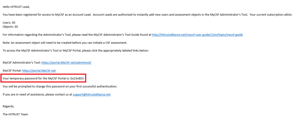 HITRUST Welcome Email