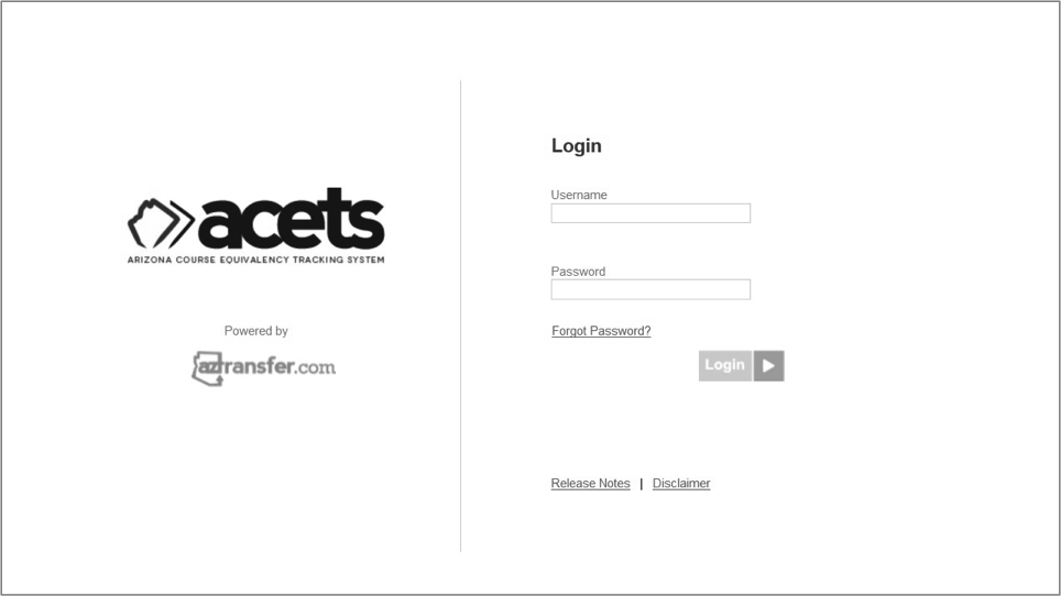 ACETS Login Screen ACETS Login Screen