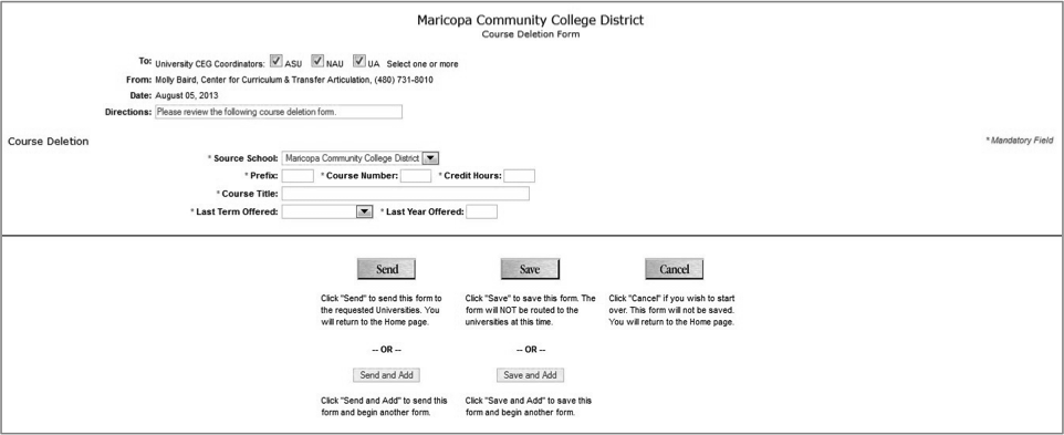 Course Deletion Form, Screen 1 of 1 Course Deletion Form, Screen 1 of 1