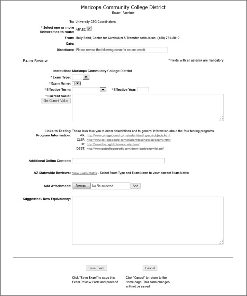 Exam Review Form Exam Review Form