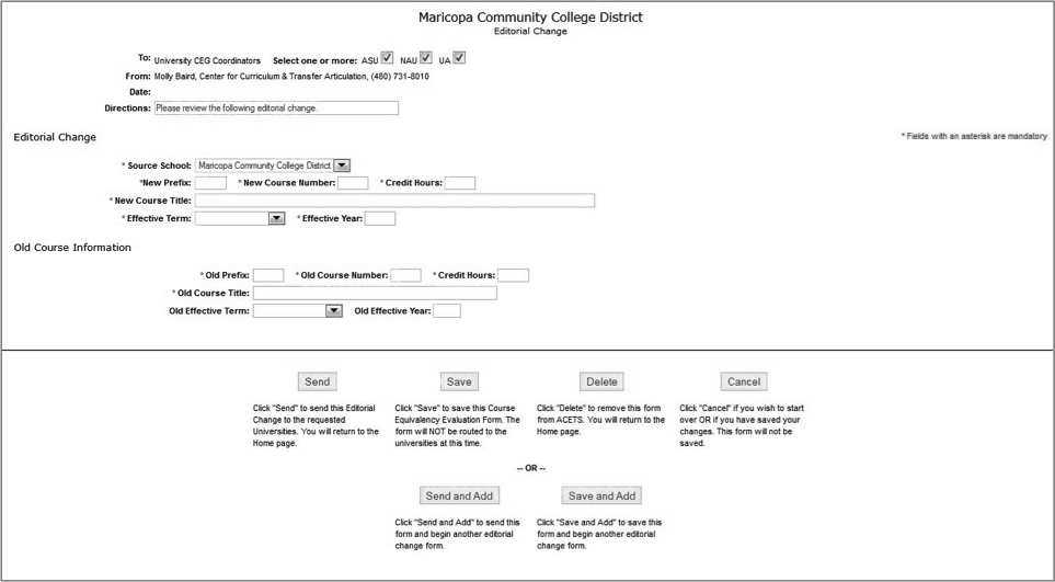 Editorial Change Form, Screen 1 of 1 Editorial Change Form, Screen 1 of 1