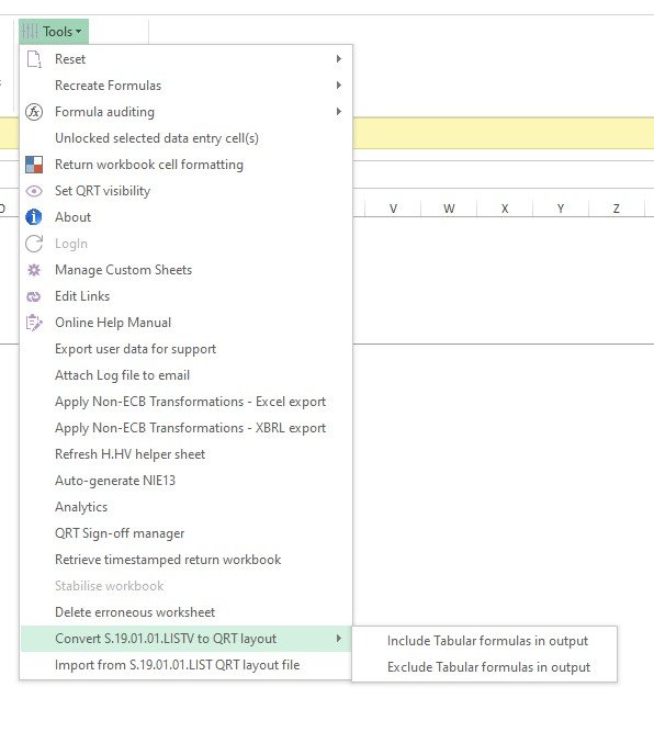 Convert S.19.01.01.LISTV to QRT layout - User Guide - Current Version