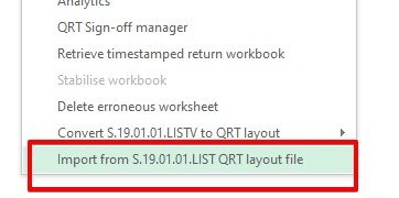 Import from S.19.01.01.LISTV QRT layout file - User Guide - Current Version