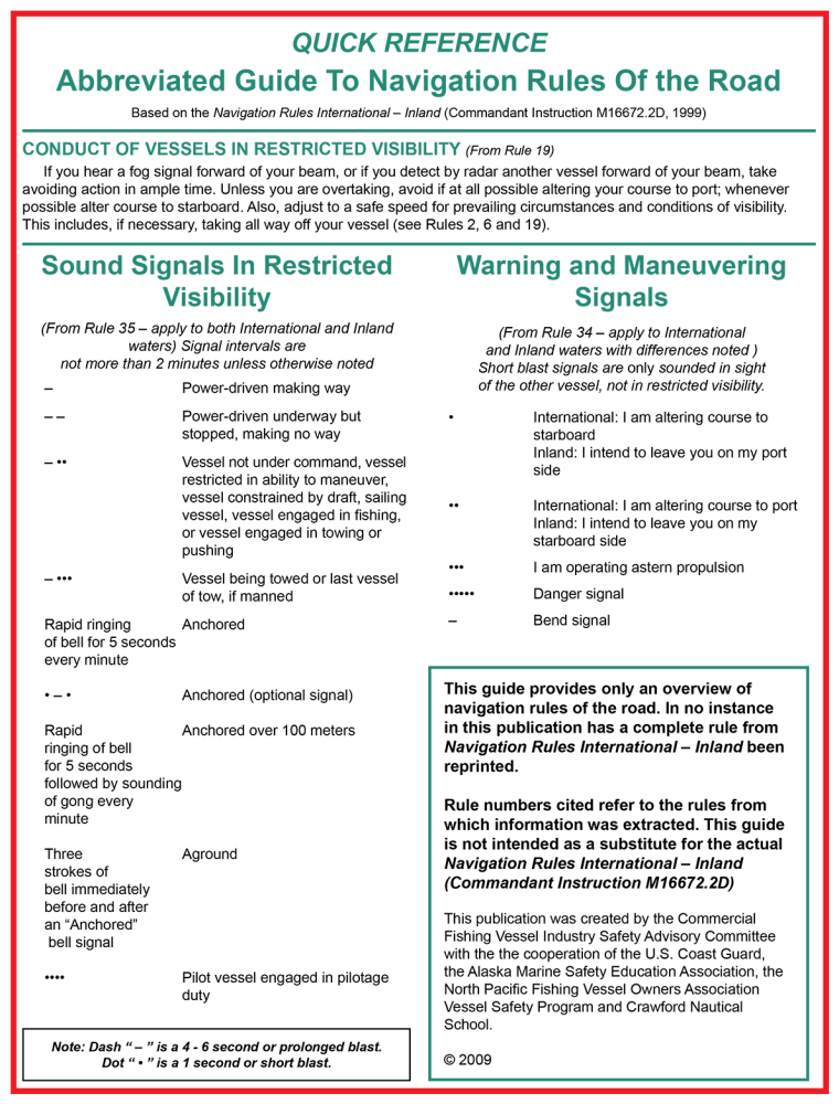 Navigation Rules of The Road (Quick Reference) Tarzan Boat 1