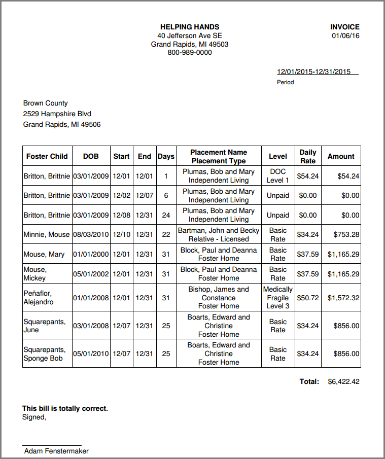 Days Care Billing Generation - extendedReach Foster Care Help - 1