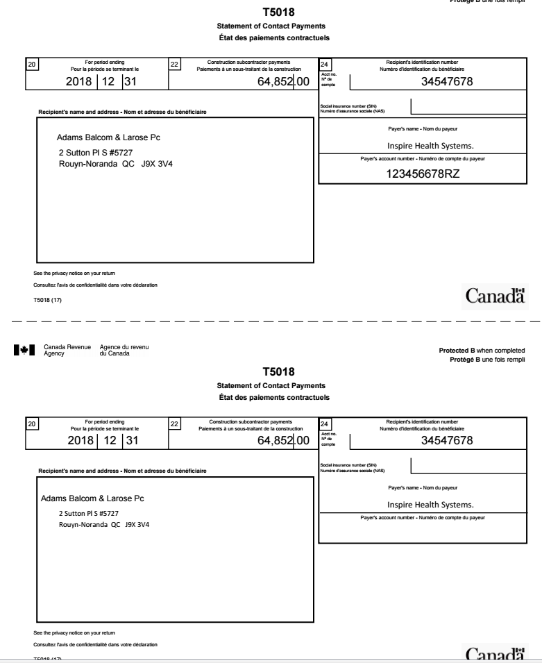 Printable T5018 Form - Printable Forms Free Online