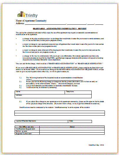 management letter explain Reasonable Modification Procedure Accommodation or for