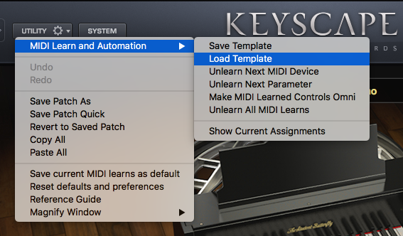 Midi Learn Menus Keyscape 1 1