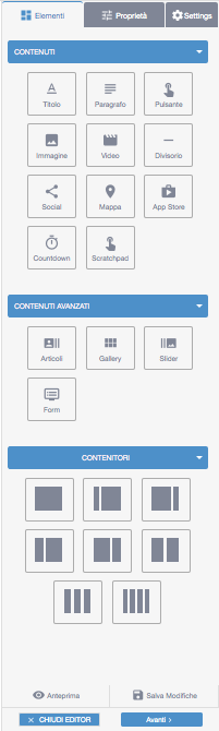 Elementi editor Landing Page
