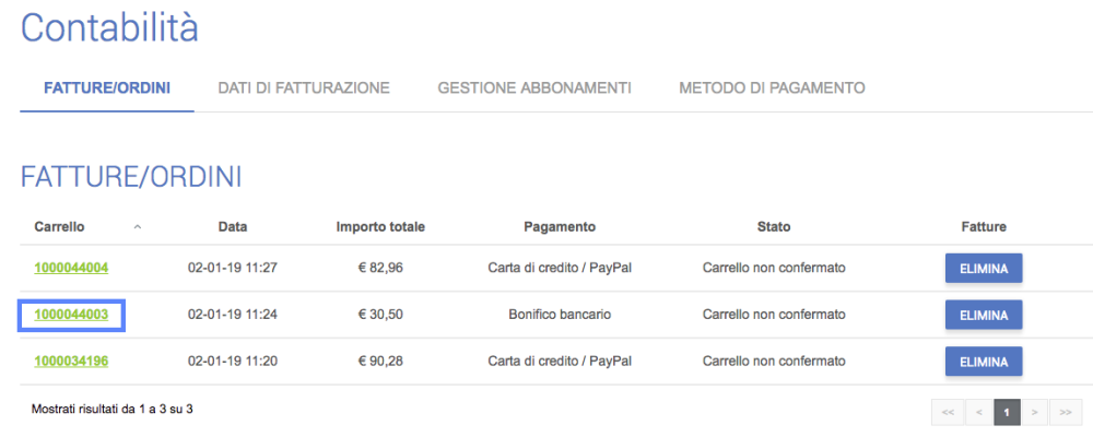 scaricare riepilogo ordine