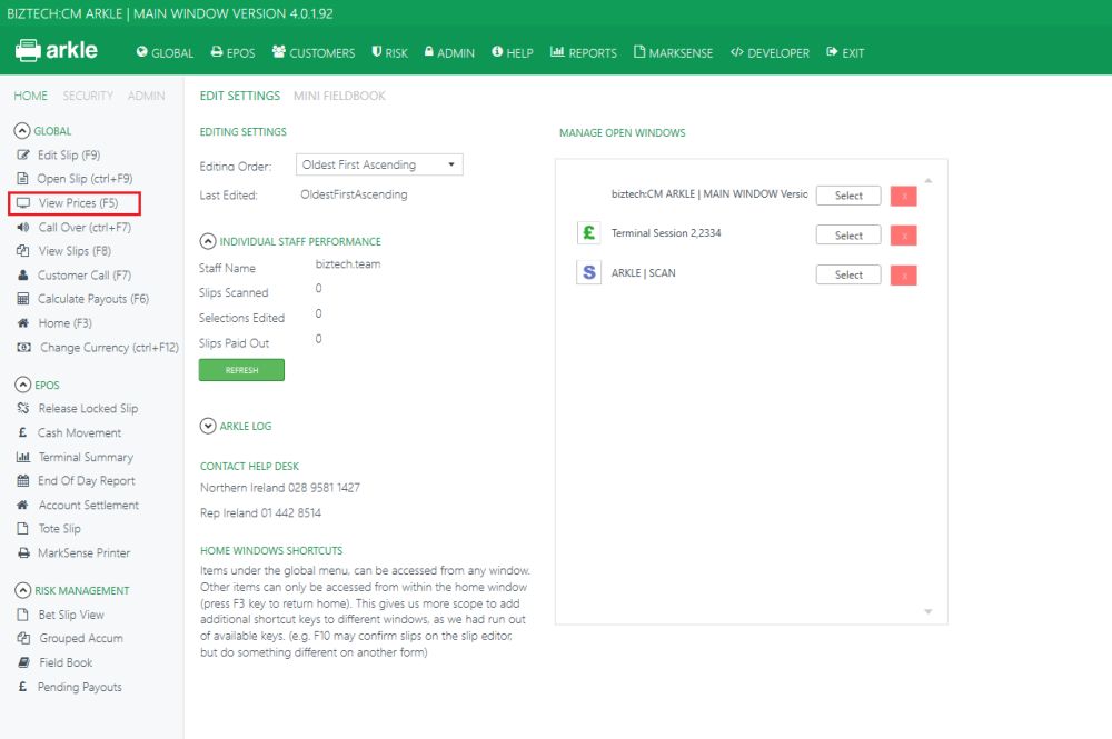 How to View prices and Results (Cashiers Page) Arkle epos user guide 1