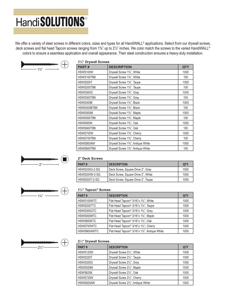 Screw Spec Sheet Installation Manual 1