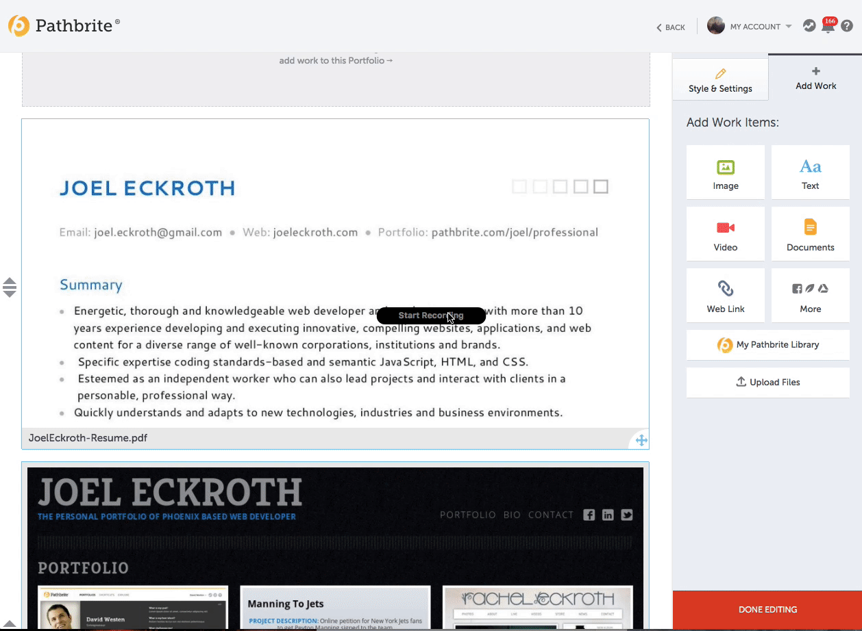 edit your portfolio pathbrite user guide 1 work portfolio