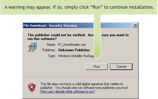 Screen for Allowing the Installer to run