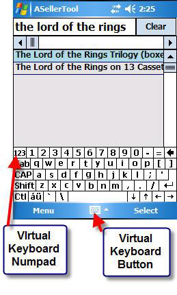 Figure 19 Activating the Virtual Keyboard on the Title Search Screen on PDA