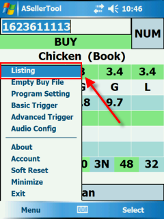 Figure 21 Position of Listing in Menu On PDA