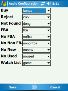 Figure 36 Audio Config Screen on PDA