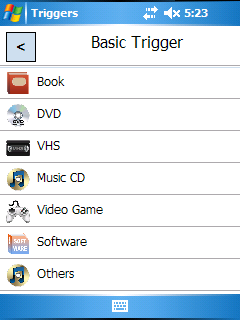 Figure 7 Basic Trigger Category Select on PDA