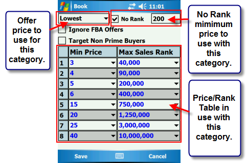 Figure 8 Annotated Basic Trigger Screen on PDA