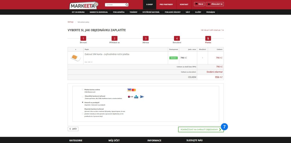 Objednávka SIM karty přes e-shop - krok 5