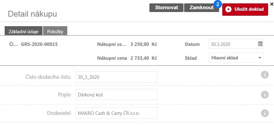 Jak uzamknout nákupní doklad?