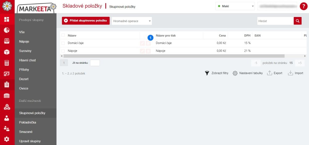 Jak upravit skupinovou položku - krok 1