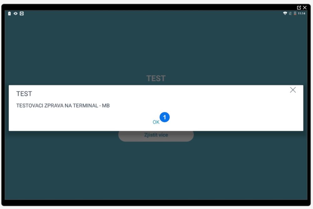 Zobrazení textu zprávy na pokladně