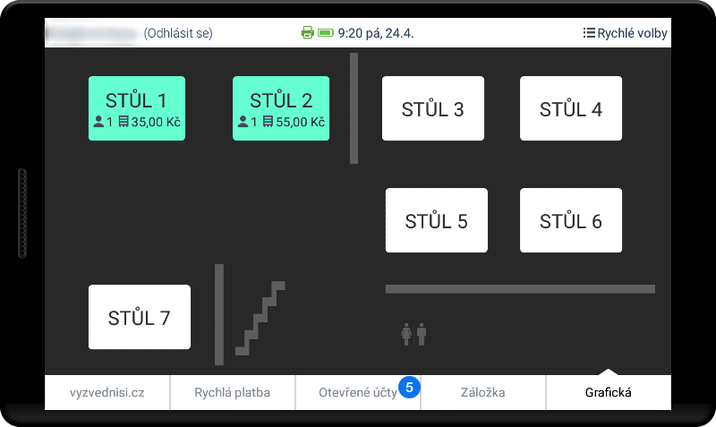 Jak uložit účet - krok 4 (mapa stolů)