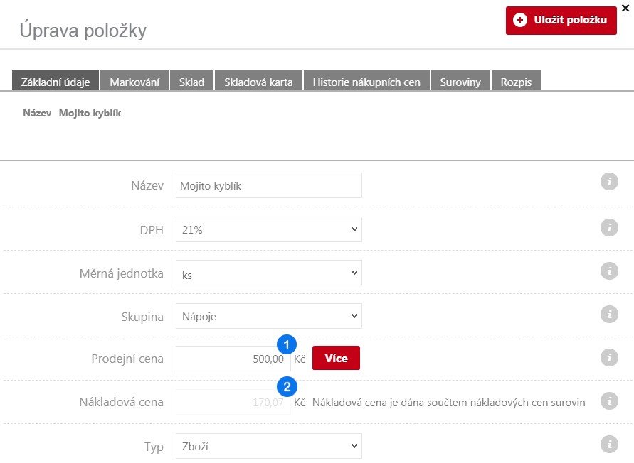 Výsledná cena dle Receptu