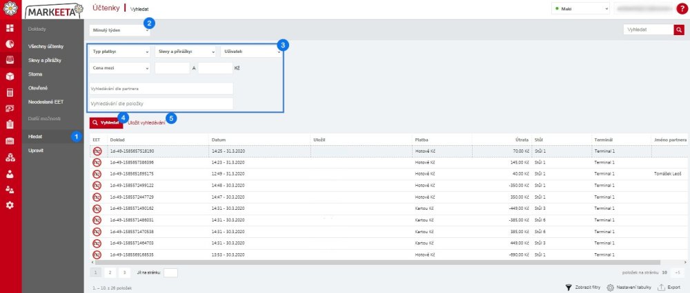 Vyhledávání a třídění účtenek