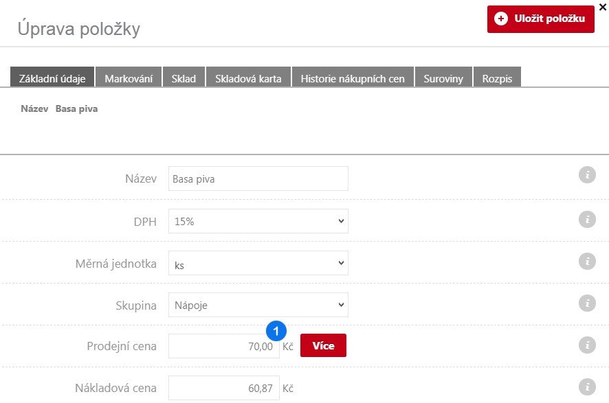 Prodejní cena položky