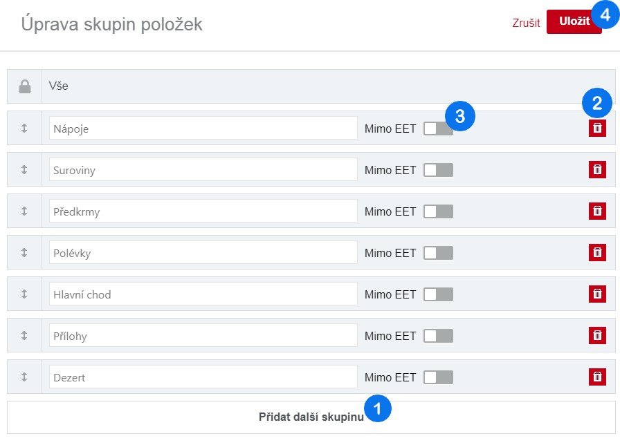 Úprava skupin položek