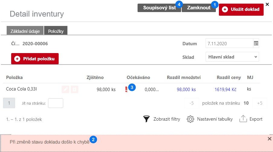 Aktualizace inventury - Krok 1