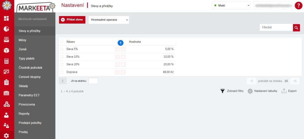 Úprava a smazání slevy