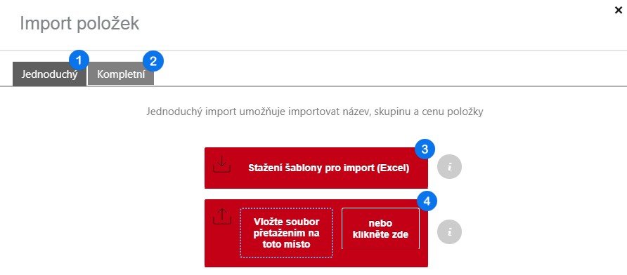 Import položek – krok 2 až 4