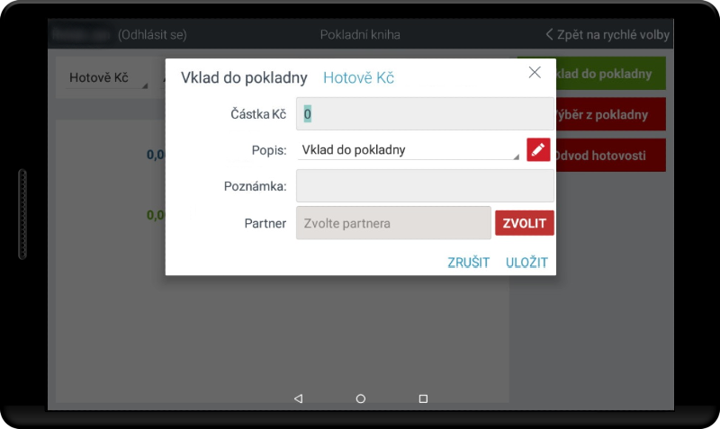 Pokladní kniha - vklad do pokladny