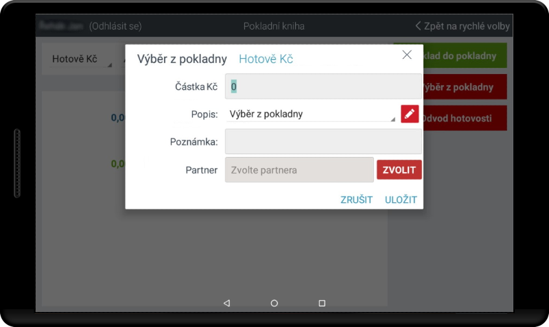 Pokladní kniha - výběr z pokladny