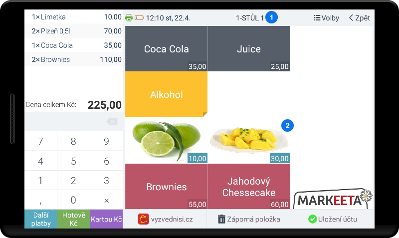 Obrazovka markování - balíček služeb Standard