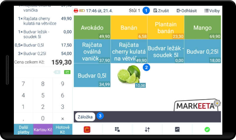 Obrazovka markování - balíček služeb Pro