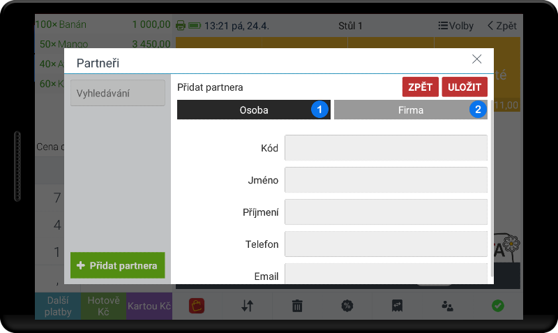 Přidání nového partnera - osoba