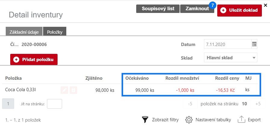 Aktualizace inventury - Krok 3