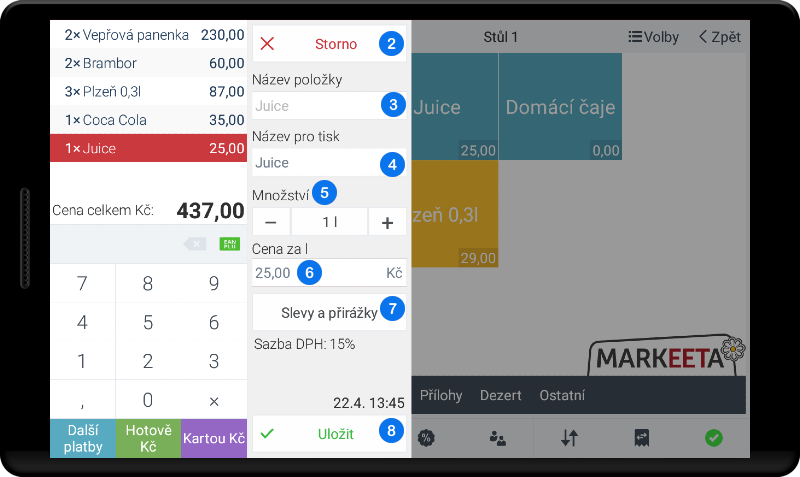Jak stornovat nebo upravit položku - krok 2
