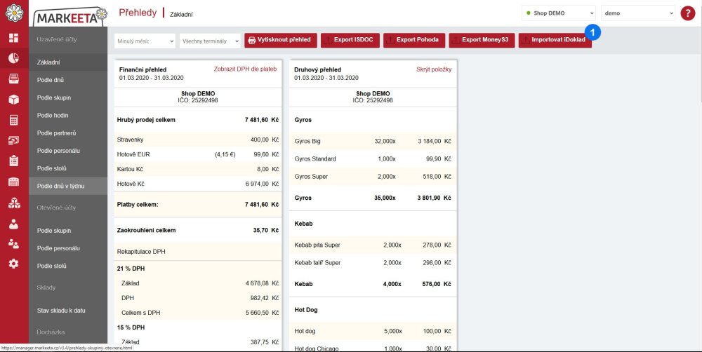 Stránka Přehledy – Manuální import do iDokladu