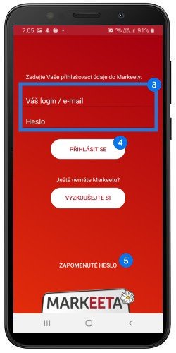 Přihlášení do aplikace - krok 2