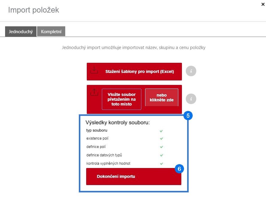 Import položek – krok 5 a 6