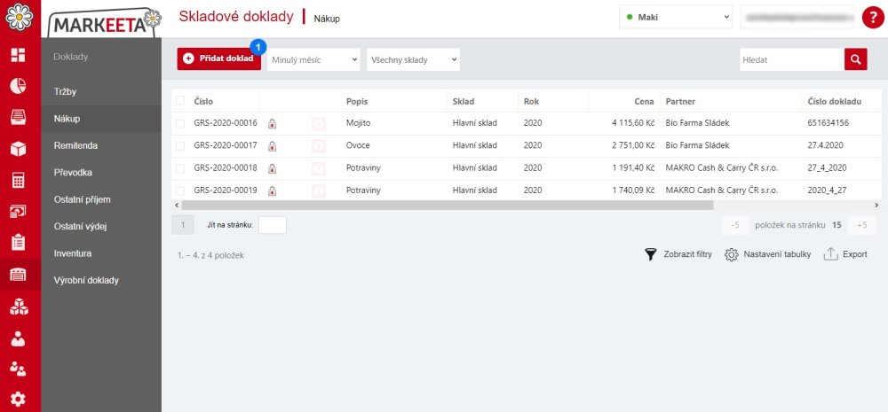 Tvorba Nákupního dokladu – krok 1